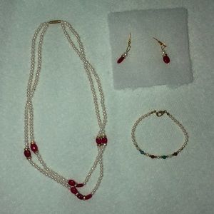 Pearls necklace, earrings, and bracelet set